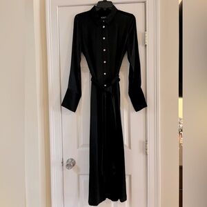 J. Crew Long Satin Black Shirt Dress with Gold Buttons NWOT